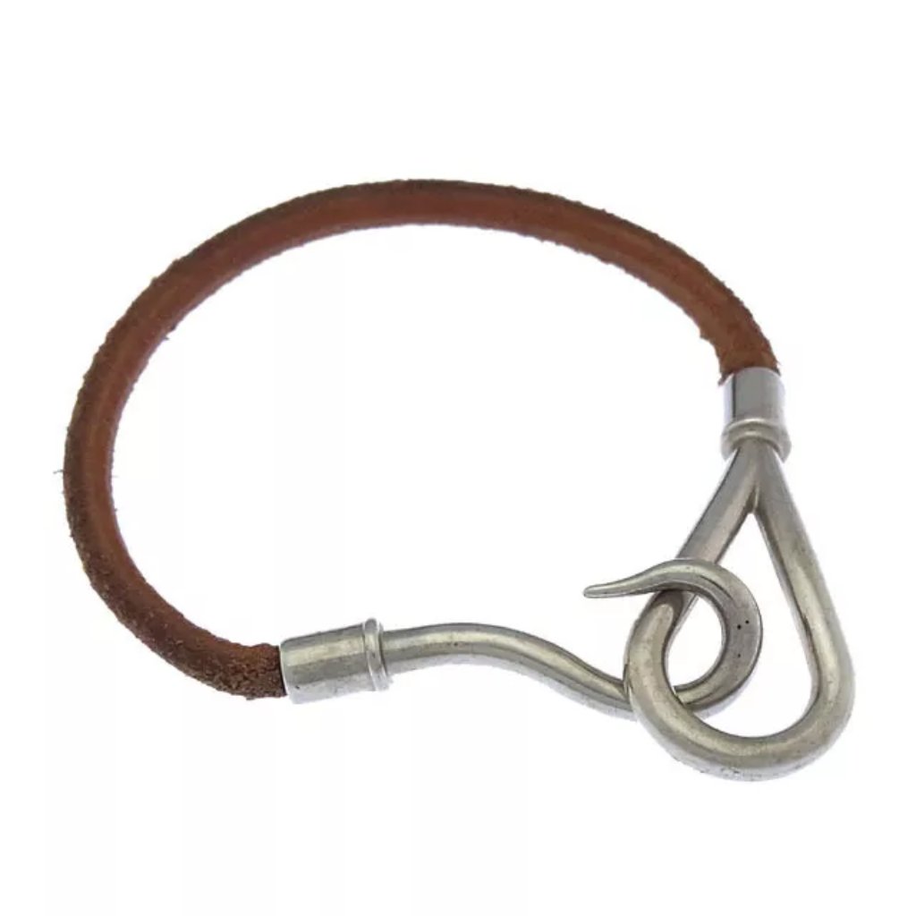 Hermes Bangle Bracelet Jumbo Breath Silver Brown Woman Authentic